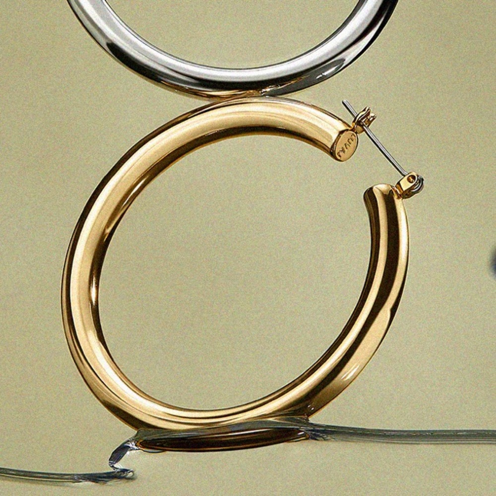 Luv Aj Best Seller Amalfi Tube Hoop Earrings in Gold NWT - Picture 6 of 6